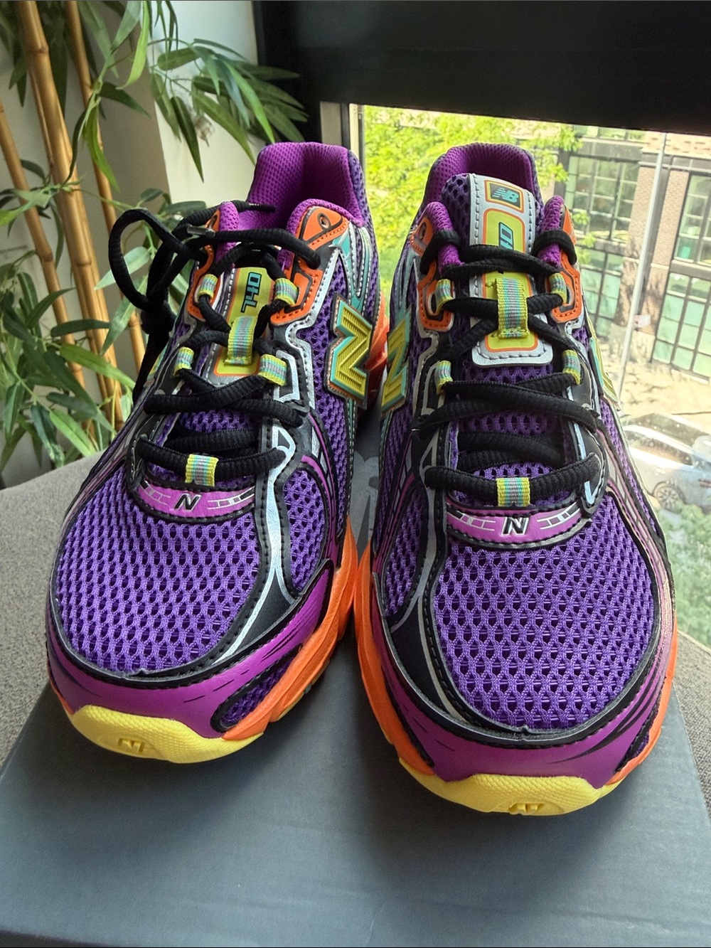 New Balance 740 Kids Purple Sneakers with Teal & Orange Accents